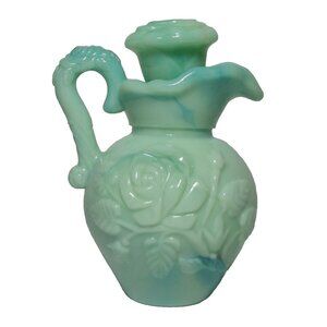 Avon Pitcher Green Milk Glass with stopper small mini 4.5" Victorian
